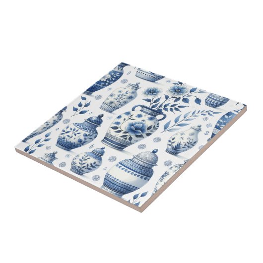 Elegant Watercolor Blue Ginger Jar Pattern Fliese (Seite)