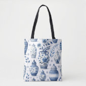 Elegant Watercolor Blue Ginger Jar Pattern Tasche (Vorderseite)
