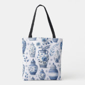 Elegant Watercolor Blue Ginger Jar Pattern Tasche (Rückseite)