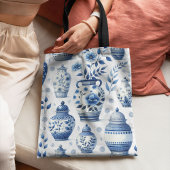 Elegant Watercolor Blue Ginger Jar Pattern Tasche