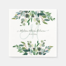 Elegant Watercolor Blue Gum Eucalyptus Monogram