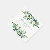 Elegant Watercolor Blue Gum Eucalyptus Monogram Serviette (Ecke)
