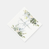 Elegant Watercolor Blue Gum Eucalyptus Monogram Serviette (Ecke)