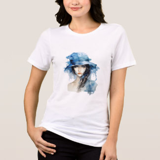 Elegant Watercolor Blue Hat T - Shirt