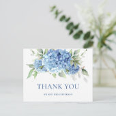 Elegant Watercolor Blue Hydrangea Boho Vielen Dank Postkarte (Stehend Vorderseite)