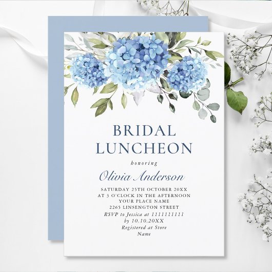 Elegant Watercolor Blue Hydrangea BRIDAL LUNCHEON Einladung