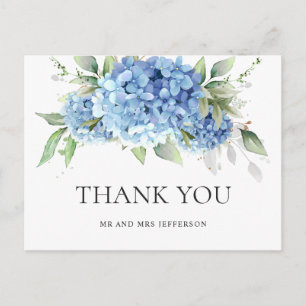 Elegant Watercolor Blue Hydrangea Einfach Danke Postkarte