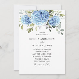 Elegant Watercolor Blue Hydrangea Flora Wedding Einladung
