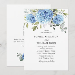 Elegant Watercolor Blue Hydrangea Flora Wedding Einladung