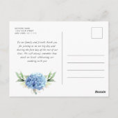 Elegant Watercolor Blue Hydrangea Vielen Dank Postkarte (Rückseite)