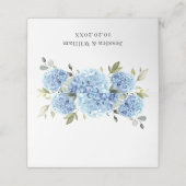 Elegant Watercolor Blue Hydrangea Wedding Platzkarte (Außenseite Aufgefaltet)
