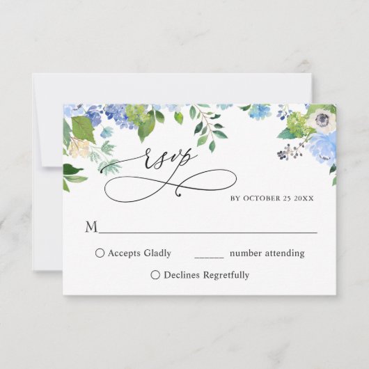 Elegant Watercolor Blue Hydrangea Wedding RSVP Karte (Vorderseite)
