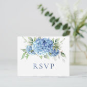 Elegant Watercolor Blue Hydrangea Wedding RSVP Postkarte (Stehend Vorderseite)