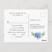 Elegant Watercolor Blue Hydrangea Wedding RSVP Postkarte (Rückseite)