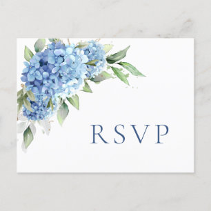 Elegant Watercolor Blue Hydrangea Wedding RSVP Postkarte