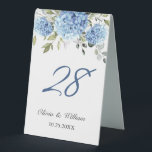 Elegant Watercolor Blue Hydrangea Wedding Tischaufsteller<br><div class="desc">Elegantes Watercolor Blue Hydrangea Hochzeitstisch Zelt-Zeichen.</div>