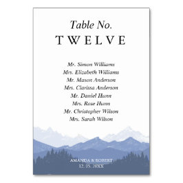 Elegant Watercolor Blue Mountains Guest Names Tischnummer