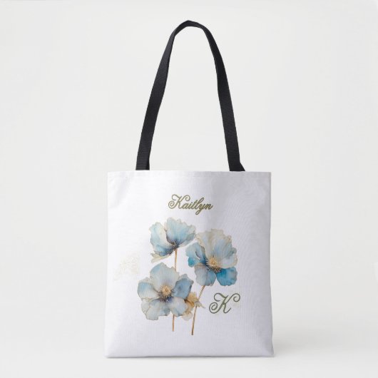 Elegant Watercolor Blue Poppies Monogram Name Tasche (Vorderseite)