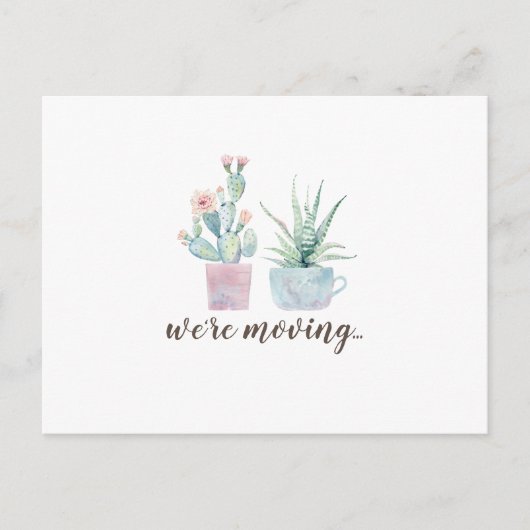 Elegant Watercolor Boho Cactus We Moving Postkarte (Vorderseite)