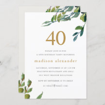 Elegant Watercolor Botanical 40. Geburtstag