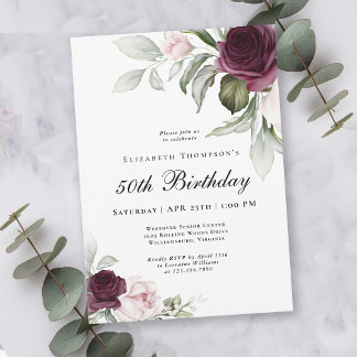 Elegant Watercolor Botanisch 50. Geburtstag Einladung