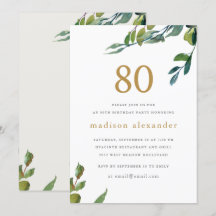Elegant Watercolor Botanischer 80. Geburtstag