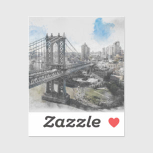 Elegant Watercolor Brooklyn Bridge NYC Aufkleber