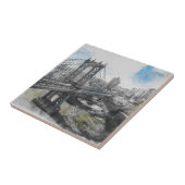 Elegant Watercolor Brooklyn Bridge NYC Fliese (Seite)