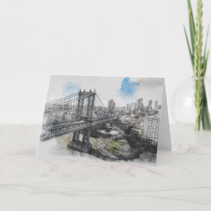 Elegant Watercolor Brooklyn Bridge NYC Gruß Karte