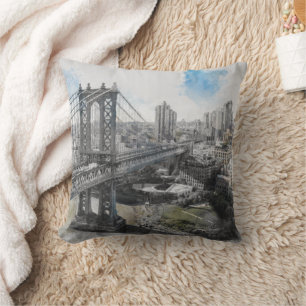 Elegant Watercolor Brooklyn Bridge NYC Kissen