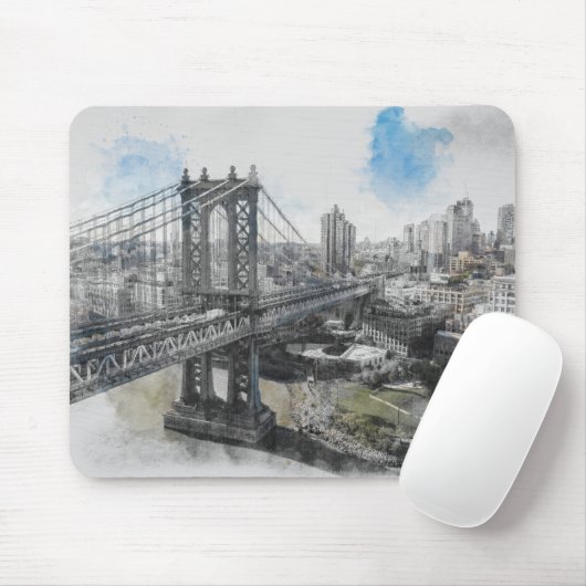 Elegant Watercolor Brooklyn Bridge NYC Mousepad (Mit Mouse)