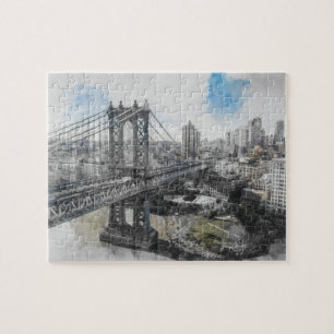 Elegant Watercolor Brooklyn Bridge NYC Puzzle