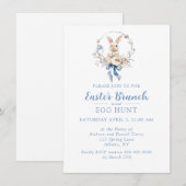 Elegant Watercolor Bunny Blue Bow Easter Brunch Einladung (Vorne/Hinten)