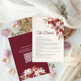 Elegant Watercolor Burgundy Blush Wedding Details Begleitkarte