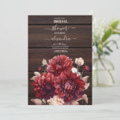 Elegant Watercolor Burgundy Dahlia Bridal Einladung (Stehend Vorderseite)