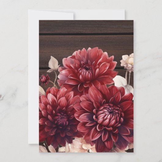 Elegant Watercolor Burgundy Dahlia Bridal Einladung (Rückseite)