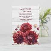 Elegant Watercolor Burgundy Dahlia Wedding Einladung (Stehend Vorderseite)