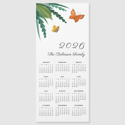 Elegant Watercolor Butterflies Cute Calendar 2026 Magnetkarte (Vorderseite)