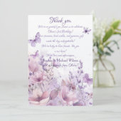 Elegant Watercolor Butterfly First Birthday Dankeskarte (Stehend Vorderseite)