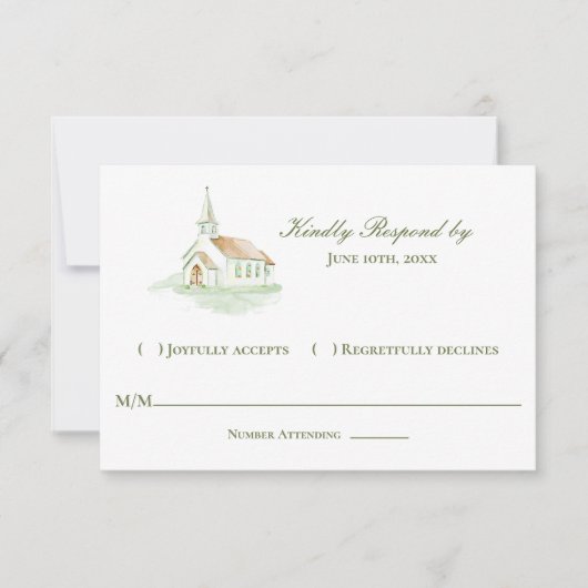 Elegant Watercolor Chapel Wedding  RSVP Karte (Vorderseite)