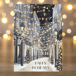 Elegant Watercolor Chic Gold Black Happy Holidays Feiertagskarte