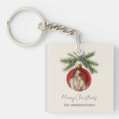 Elegant Watercolor Christmas Ornament Family Photo Schlüsselanhänger (Vorderseite)