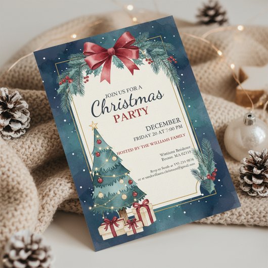 Elegant Watercolor Christmas Party Invitation Einladung
