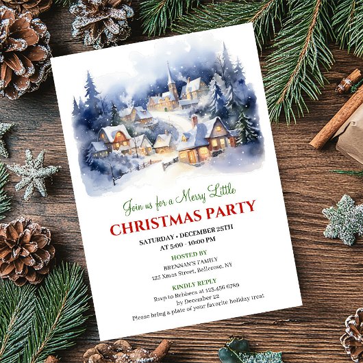 Elegant watercolor Christmas scene holiday party Einladung