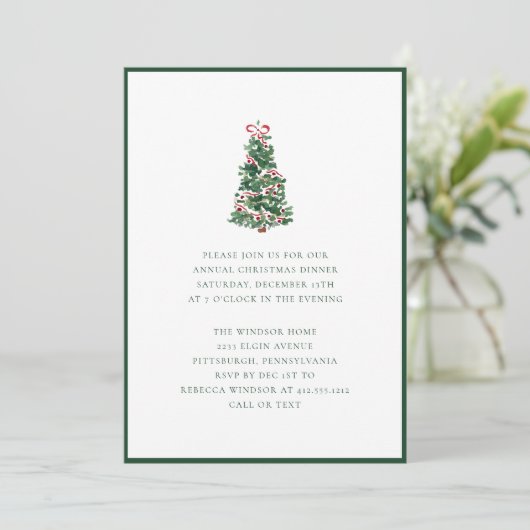Elegant Watercolor Christmas Tree Holiday Party  Einladung (Stehend Vorderseite)