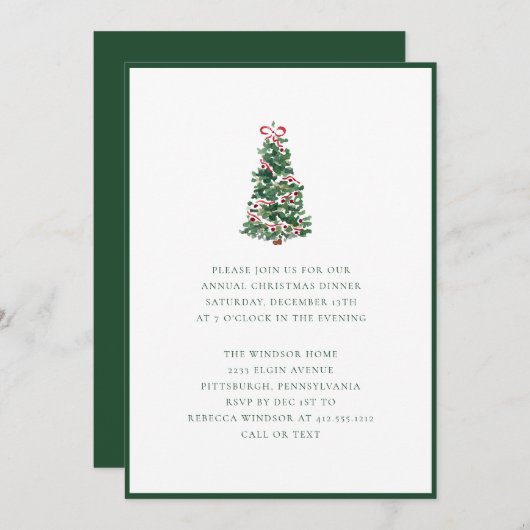 Elegant Watercolor Christmas Tree Holiday Party  Einladung (Vorne/Hinten)