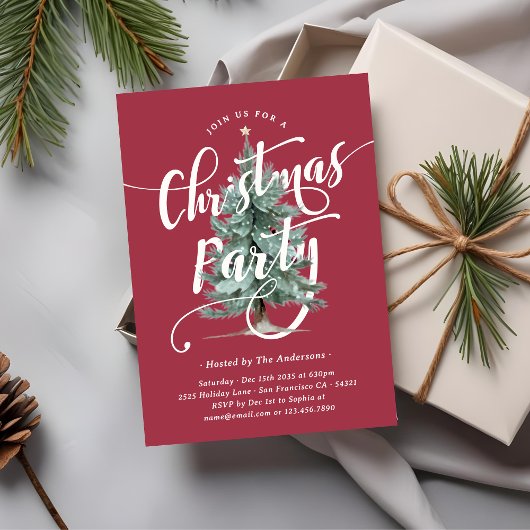 Elegant Watercolor Christmas Tree Party Einladung