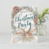 Elegant Watercolor Christmas Wreath Party Einladung (Stehend Vorderseite)