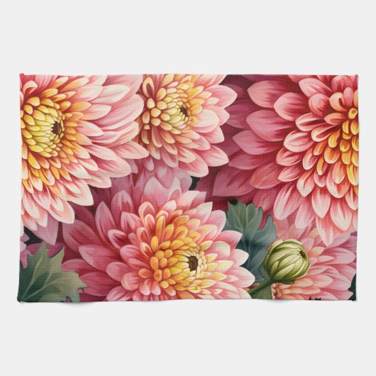 Elegant Watercolor Chrysanthemums Geschirrtuch (Horizontal)