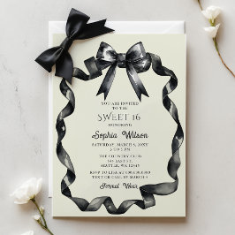 Elegant Watercolor Coquette Black Bow Sweet 16 Einladung